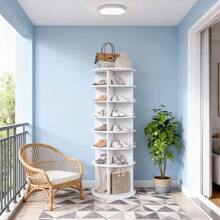 Rotating Shoe Tower With 7 Levels – 360° Rotating Shoe Rack, Freestanding, Space-Saving For Up To 28 Pairs Of Shoes, Height Base For Boots, White (60 * 60 * 184 Cm) - 白色 - 查看 10
