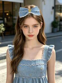 1/2pcs Denim Star Girl Cute Bow Headband Hair Accessory, Non-Tightening, Non-Damaging, Suitable For Daily Casual Wear - Multicolor - View 8