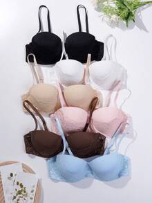 6pcs/Set Women's Lace Push-Up Bra, Underwire Bra - Multicolor - View 3