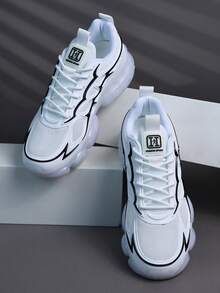 Men's Fashionable Sneakers Shoes, Comfortable Non-Slip Casual Lace-Up Thick Sole Sneakers, Suitable For Outdoor Activities,Trainers - Black and White - View 3