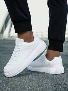 36-45 Unisex Lace-Up Casual Sports Sneakers, Highly Attractive White Shoes, Versatile Soft Sole Student Skate Shoes, Couple Shoes 36-45 - White - View 5