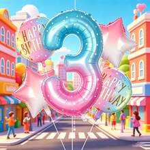 Dreamy Gradient Birthday Theme Balloon Set, Includes Gradient Number Balloons, Printed Balloons And Star Balloons, Suitable For Dreamy Style Birthday Party Decoration, Children's Theme Party And Other Occasions - View 20