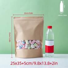 50入可重複使用牛皮紙食品儲存袋,可站立,附透明視窗,可密封包裝袋,適用於儲存食物、茶葉、糖果、零食等 - 查看 17