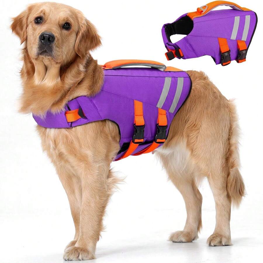 Dog Life Jacket, High Buoyancy Dog Swimming Vest, Suitable For Swimming, Boating; Tear-Resistant Reflective Pet Swim Vest, Fits Small, Medium, Large Dogs, Pool Floating Style, Adjustable Dog Swimming Safety Vest