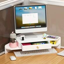Corner Computer Riser With Drawer Storage Box. Triangular Design, Desktop Monitor Stand For Office Use. Modern And Minimalist, Multifunctional Storage Suitable For Home Or Office - View 2