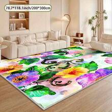 Carpet, Colorful Watercolor Tulip And Daisy Floral Print, Suitable For Entry Rooms, Soft And Washable, Perfect For Garden, Bedroom, Living Room, Lounge Area, And Bedside Decoration - 簡約款 - 查看 4