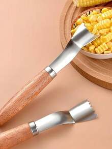 1pc Stainless Steel Corn Peeling Tool With Wooden Handle, Manual Corn Kernel Remover, Outdoor BBQ Camping Kitchen Fruit Vegetable Salad Prep Tool, Corn Kernel Remover, Home Salad Ingredient Processing Tool, Serrated Quick Corn Kernel Shaver, Fruit Vegetable Slicing Gadget - View 10