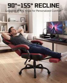 Fabric Gaming Chair With Footrest, Ergonomic Computer Desk Chair With Pocket Spring Cushion Home Office High Back Support Lumbar Support Heavy Duty Wide - Red - View 8