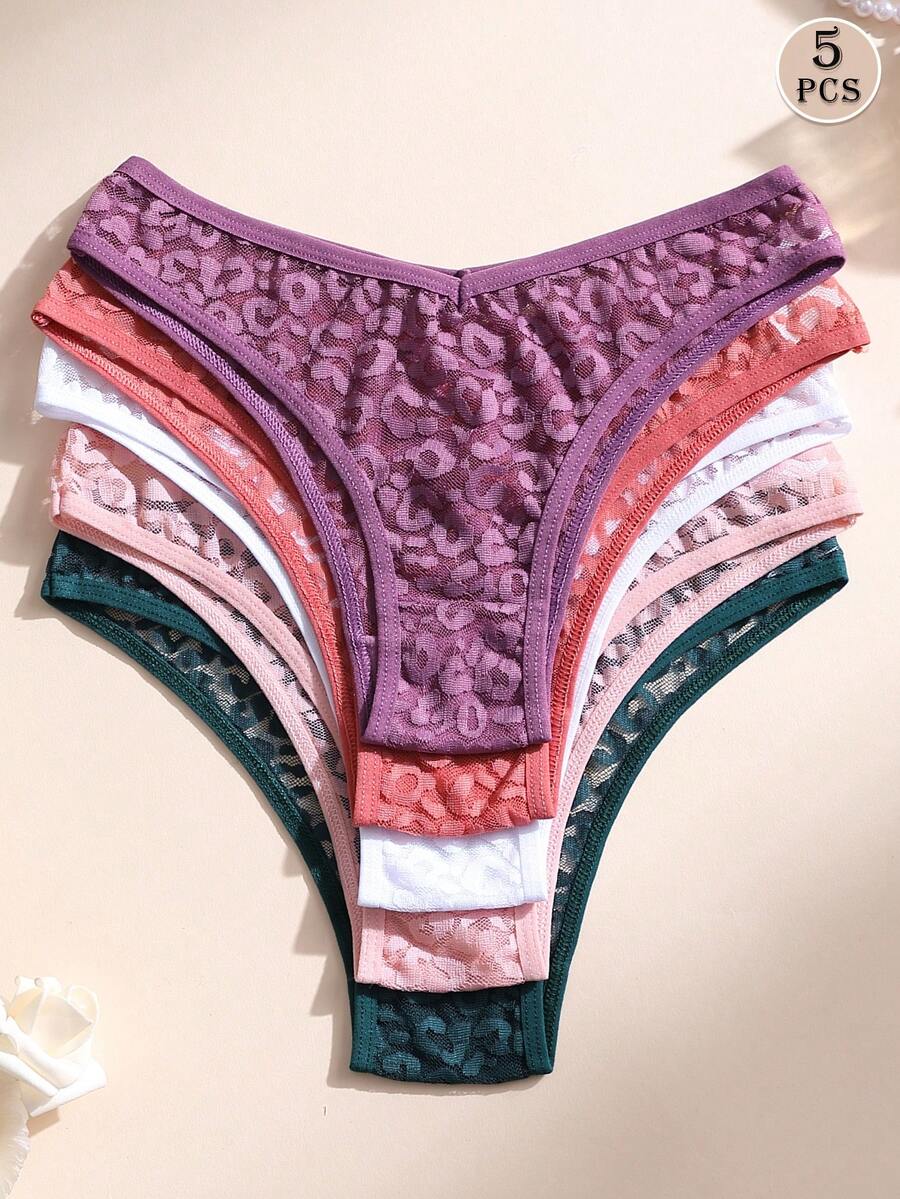 5件組女款多色性感蕾絲內褲 V腰舒適透氣比基尼三角內褲