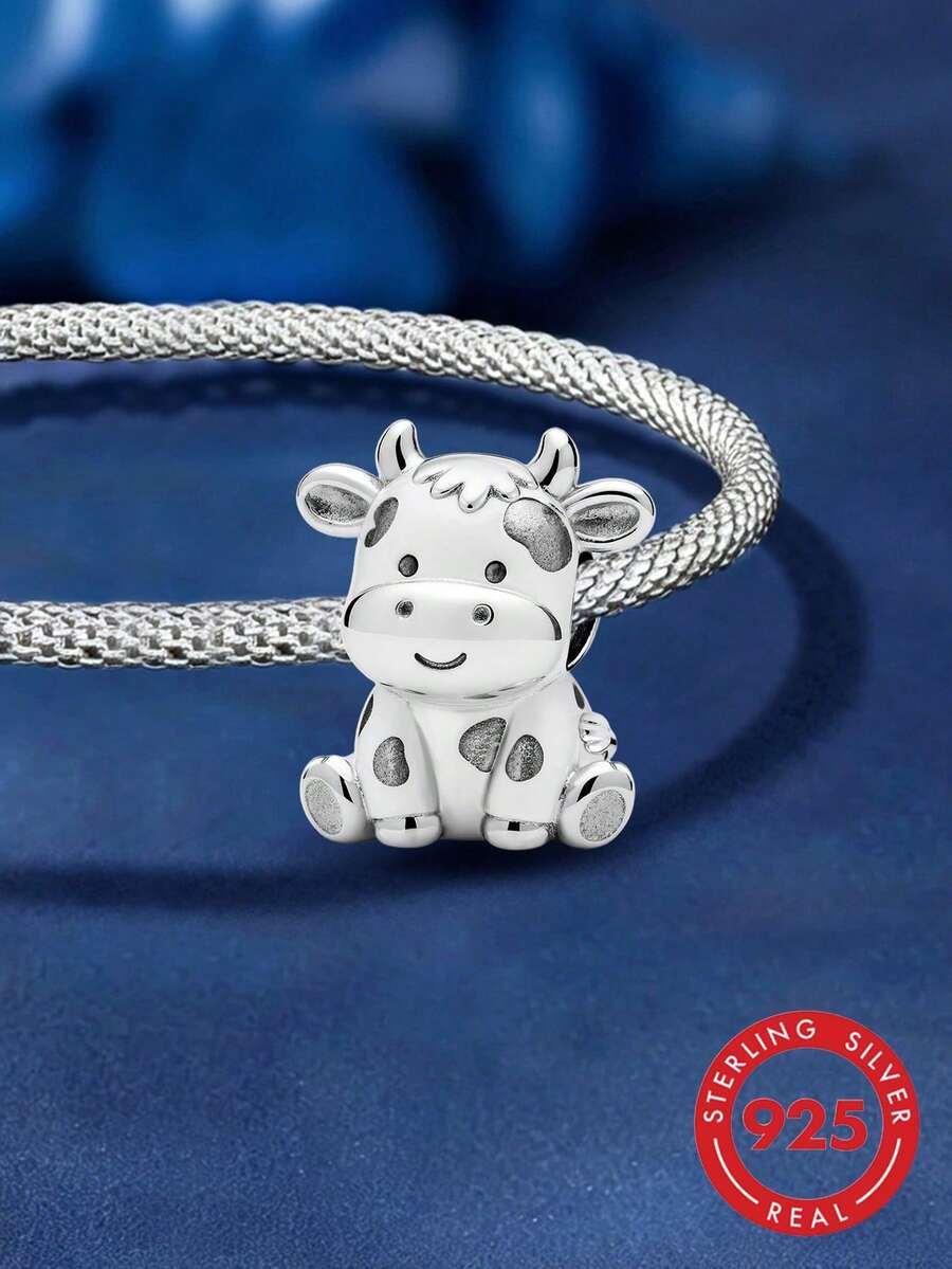 1pc 925 Sterling Silver Ox-Shaped Bead, Suitable For Women Bracelet, Bangle DIY Jewelry Making, Daily Decoration, Girls Accessory - Dairy Cow - View 1