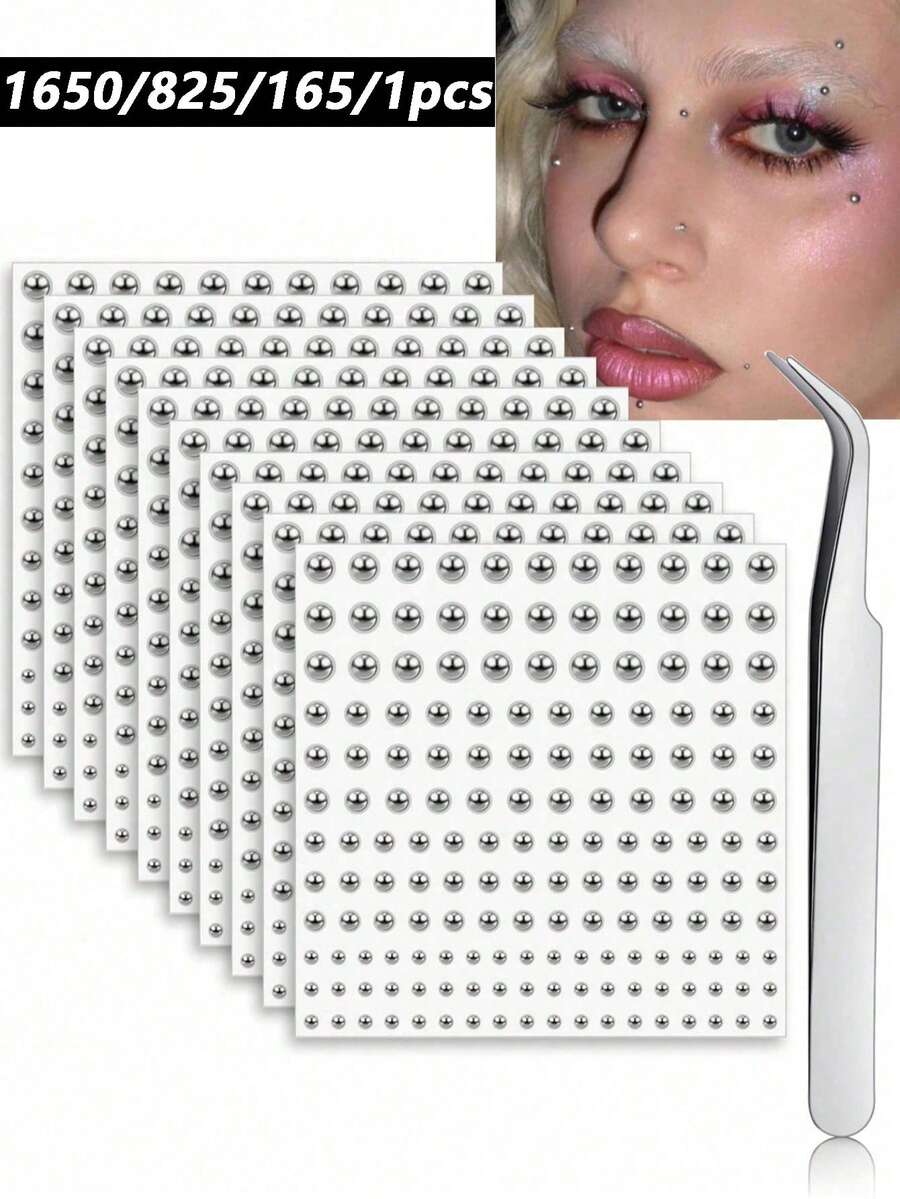 1650/825/165/1pc 3-6mm Silver Plated Acrylic Fake Nose Ring Ear Stud Sticker Fake Eyebrow Lip Ring Non-Pierced Body Jewelry Face Sticker - 銀色 - 查看 1