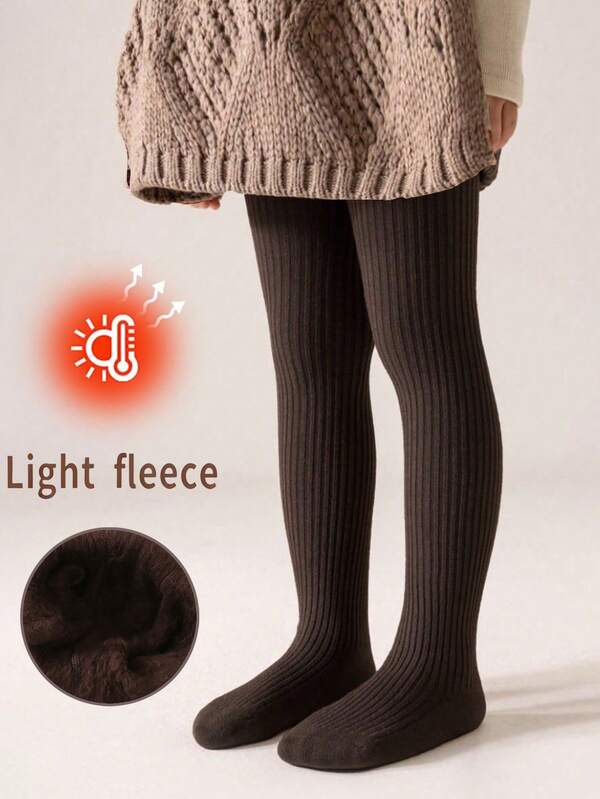 1pc Girls Tights/Leggings/Pantyhose, Deep Coffee Color, Simple Striped Design, Comfortable Warm Thermal Lined Soft, Classic Vertical Stripe Decoration, Suitable For Birthday Party/Holiday Gift/Back To School Outfit/Travel/Outdoor Sports And Daily Wear/Home Relaxation