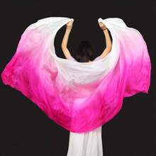 1pc Gradient Rainbow Multicolor Faux Silk Belly Dance Hand Veil, Soft Flowy Gradient Color Dance Scarf, Lightweight Dance Accessory For Women, Perfect For Belly Dance Practice, Stage Performance, Party Show, Carnival, Festival Costume Decoration - Multicolor - View 4