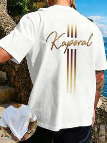 Camisetas de Verano para Hombre Ajustadas, Blancas con Cruz Dorada e Impresión del Logo Kaporal, Perfectas para Vacaciones, Viajes y Playa - Blanco - Ver 3
