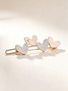 1pc 4-Heart Faux Pearl Rhinestone Alloy Side Hair Clip, Non-Slip Exquisite Luxury Sweet Barrette, Suitable For Daily, Easter, Christmas, Mother's Day, Birthday, Graduation Prom, Spring, Summer, Autumn - Multicolor - View 7