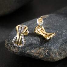 1pc Y2K Fashion Jewelry Cubic Zirconia Copper Plated 18K Gold Dual-Tone Twisted Design Copper Material Ring Minimalist Unisex High-End Luxury Commute Date Versatile Accessory Daily Wear Fade-Resistant - Yellow Gold - View 2