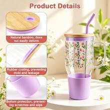 40oz Glass Tumbler With Lid And Straw, Cute Printed Summer Cup, Large Capacity Reusable Drink Mug For Iced Coffee, Cold Drinks, Water Bottle & Beach Party - 紫色 - 查看 3