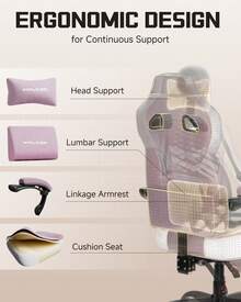 Fabric Gaming Chair With Footrest, Ergonomic Computer Desk Chair With Pocket Spring Cushion Home Office High Back Support Lumbar Support Heavy Duty Wide - Pink - View 7