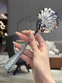 1pc/2pcs High Quality Multi-Functional Stainless Steel Hammered Shell Spoon, Portable Home Hotel Buffet Serving Spoon, Food Serving Spoon, Long Handle Large Public Spoon, Soup Spoon, Service Spoon, Creative Gift Suitable For Kitchen, Restaurant, Camping And Picnic Use - View 4