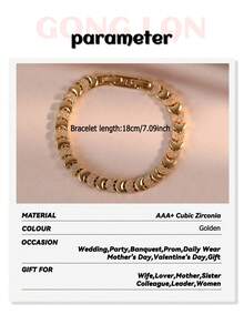 1pc Luxury Gold Plated Crescent Moon Pave Cubic Zirconia Chain Bracelet For Women, Suitable For All Seasons, Wedding, Anniversary Gift And Daily Wear - Gold - View 4
