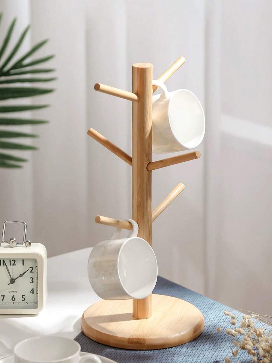 2pcs Durable Bamboo Mug Tree With 6 Hooks – Non-Slip Coffee Mug Holder With Thickened Base - A - View 1