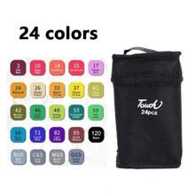 Kit de Marcadores Artísticos 24 Cores, Canetas Dupla Ponta com Ponta Redonda 3,2mm e Ponta Chanfrada 6,2mm, Tinta Alcoólica de Secagem Rápida, Estojo Grande de Oxford com Alça, Ideal para Desenho, Pintura, Design, Colorir e Lettering - 24 núcleos - Visão 1