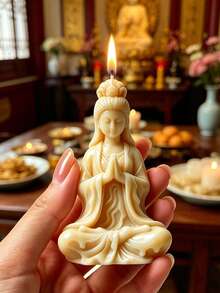 1pc 3D Zen Guan Yin Silicone Mold, Hands Joined Closed Eyes Prayer Buddha Statue Design, Flexible Reusable Easy Demolding, Suitable For Aromatherapy Candles, Aromatherapy Plaster, Resin Crafts Decor, Zen Meditation Desktop Home Decor, Buddha Birthday, Housewarming, Birthday Prayer DIY Handmade Gift - A - View 3