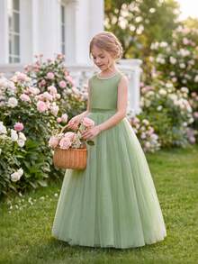Tween Girl Beaded 3D Bow Party Elegant Princess Dress Champagne Color Elegant Dress Suitable For Girls Birthday Party Teen Evening Party Ball Gown Flower Girl Wedding Bridesmaid Wedding Dress - Mint Green - View 6
