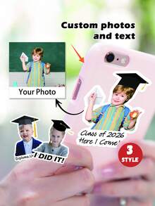 4/8/16pcs Customized Kindergarten Graduation Face Stickers - Personalized Kindergarten Graduation Face Stickers, 3 Styles Available | Cute Children's Graduation Gift | Graduation Party Decoration And Photo Album Stickers - Multicolor - View 1