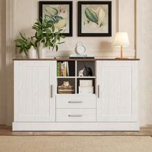 Sideboard 140 X 40 X 79.5 Cm, White And Brown Wood Grain - 2 Doors, 2 Drawers - White - View 4