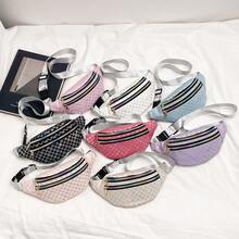 Korean Style Plaid Casual Waist Bag, Women's Wide Strap Versatile One Shoulder Small Bag, Sports Travel Portable Storage Chest Bag - A - View 6