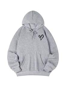 Women's New Autumn/Winter Fashion Heart Print Casual Versatile Thermal Lined Sweatshirt Sweatshirt Fall - Dark Gray - View 5