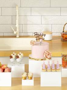 3 Sets 6pcs Stackable Acrylic Dessert Display Stands, White Rectangular Dessert Boxes, Multiple Sizes, Suitable For Party, Buffet, Wedding Decor, Bridal Shower, Baby Shower, Birthday Party, Gathering Dessert Display, And Christmas And Holiday Party Decor. - White Square - View 4