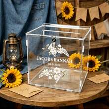 Caja de tarjetas de acrílico transparente, caja de exhibición de tarjetas de boda con diseño floral - Perfecta para bodas, graduaciones, cumpleaños, aniversarios, material de acrílico duradero, suministros para fiestas - 1PC - Ver 3