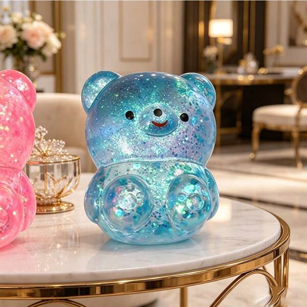 1pc Compact Luxury Aurora Bear Squeeze Toy, Embedded With Fine Glitter, Creating A Galaxy-Like Flowing Visual Effect Under Light, Highly Visually Impactful And Artistically Beautiful. This Toy Is Not Only Suitable For Teenagers To Relieve Stress During Study Breaks Or Emotional Fluctuations, But Also Favored By Professionals, Including Office Workers, Creative Workers, And Students
