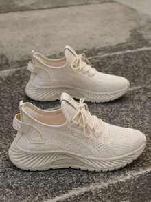 Retro Mesh Sneakers For Men & Women. Low-Top Lace-Up With Ankle Support, Non-Slip EVA Sole, Lightweight For Sports & All-Season Wear - 卡其色 - 查看 4