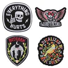 Parche bordado de calavera punk para motocicleta, parche termoadhesivo de ala de pájaro polilla gótica, parche decorativo DIY para chaqueta de mezclilla y mochila - C - Ver 2