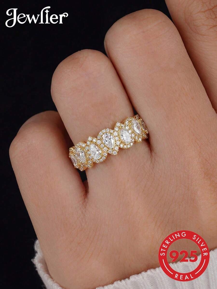 1枚经典优雅水滴形钻石戒指，订婚/节日礼物，S925纯银精美珠宝