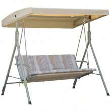 3 Seater Garden Swing Chair, Patio Rocking Bench With Tilting Canopy, Removable Cushion - Brown - View 11