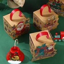 1/4/12/24pcs Christmas Gift Boxes, Gift Boxes With Handles And Santa Claus And Reindeer Patterns, Christmas Party Decoration Supplies, Sturdy Cardboard Party Favor Packaging, Reusable And, Easy To Assemble - View 3