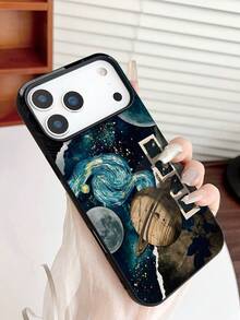 1pc Van Gogh Starry Night Collage Universe Planet Pattern Phone Case, Personalized Street Photography Style And Shockproof Design, With Minimalist Large Hole Design. This 1.6mm Thick Large Hole Phone Case Provides Better Protection For Your Phone, With Shockproof And Impact-Resistant Performance. It Is Compatible With Apple 11/11 Pro/11 Pro Max, 12/12 Pro/12 Pro Max, 13/13 Pro/13 Pro Max, 14/14 Pro/14 Plus/14 Pro Max, 15/15 Pro/15 Plus/15 Pro Max, 16/16 Plus/16 Pro Max, 17/17 Pro/17 Air/17 Pro Max, 7/8/7 Plus/8 Plus, X/XS/XR/XS Max - Black - View 2