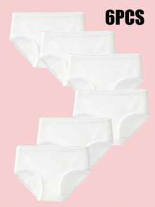 6pcs/Pack Pure White Girls Underwear, Comfortable Soft Triangle Panties, Solid Color Teenager Underwear - White - View 1