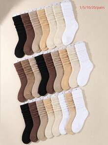 1/5/6/10/20 Pairs Women's Solid Color Layered Socks, Fashionable Cute Tight Casual Versatile - Multicolor - View 26
