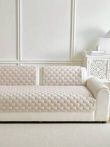 1pc Geometric 3D Solid Color Dutch Velvet Quilted Sofa Cushion, Minimalist Style, Non-Slip Back, Pet-Friendly, Soft Multi-Functional Anti-Dirt Anti-Dust, Holiday Decor Sofa Cushion, Backrest Cover Armrest Cover Universal, All-Season Sofa Cover - Beige - View 4