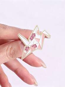 Sakura Origami Crane Enamel Pin Japanese Cherry Blossom Paper Crane Lapel Brooch Wish Peace Backpack Decor Gift - Multicolor - View 7