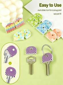 1/5pcs Floral Pattern Non-Slip Silicone Key Caps - Durable Non-Slip Key Identifiers, Suitable For Home, Office And Door Keys - Daily Essentials, Perfect For Families And Roommates, Keep Organized, Great Gift Choice - Multicolor - View 3