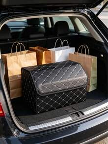 Leather Car Trunk Organizer Box, (Small And Large) Flip Lid Dust-Proof Large Capacity Storage Box, Waterproof Wear-Resistant Leather Fabric, Car Interior Storage Tools And Miscellaneous Items, Self-Driving Trip Car Trunk, Organizing Storage Box - Random Color - View 3