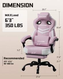 Fabric Gaming Chair With Footrest, Ergonomic Computer Desk Chair With Pocket Spring Cushion Home Office High Back Support Lumbar Support Heavy Duty Wide - Pink - View 4