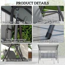 3 Seater Garden Swing Chair, Patio Rocking Bench With Tilting Canopy, Removable Cushion - Brown - View 8