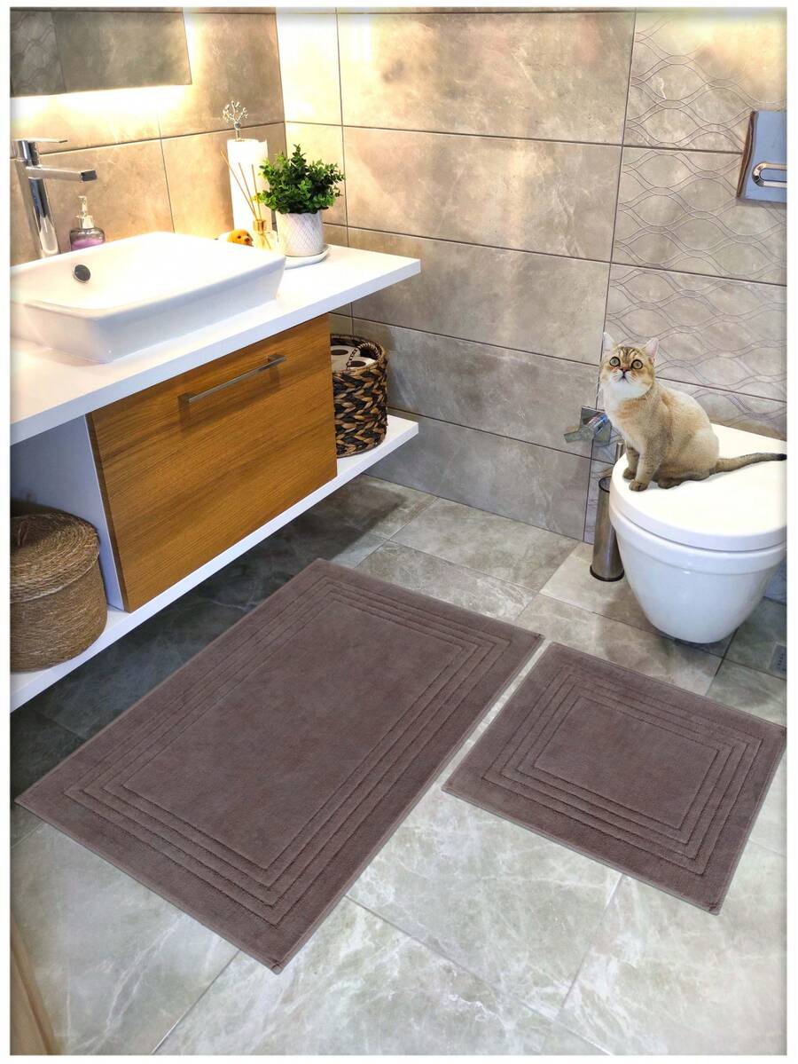 Cotton Woven Absorbent Bath Mat, VERA Bathroom Rug 60x100 Cm